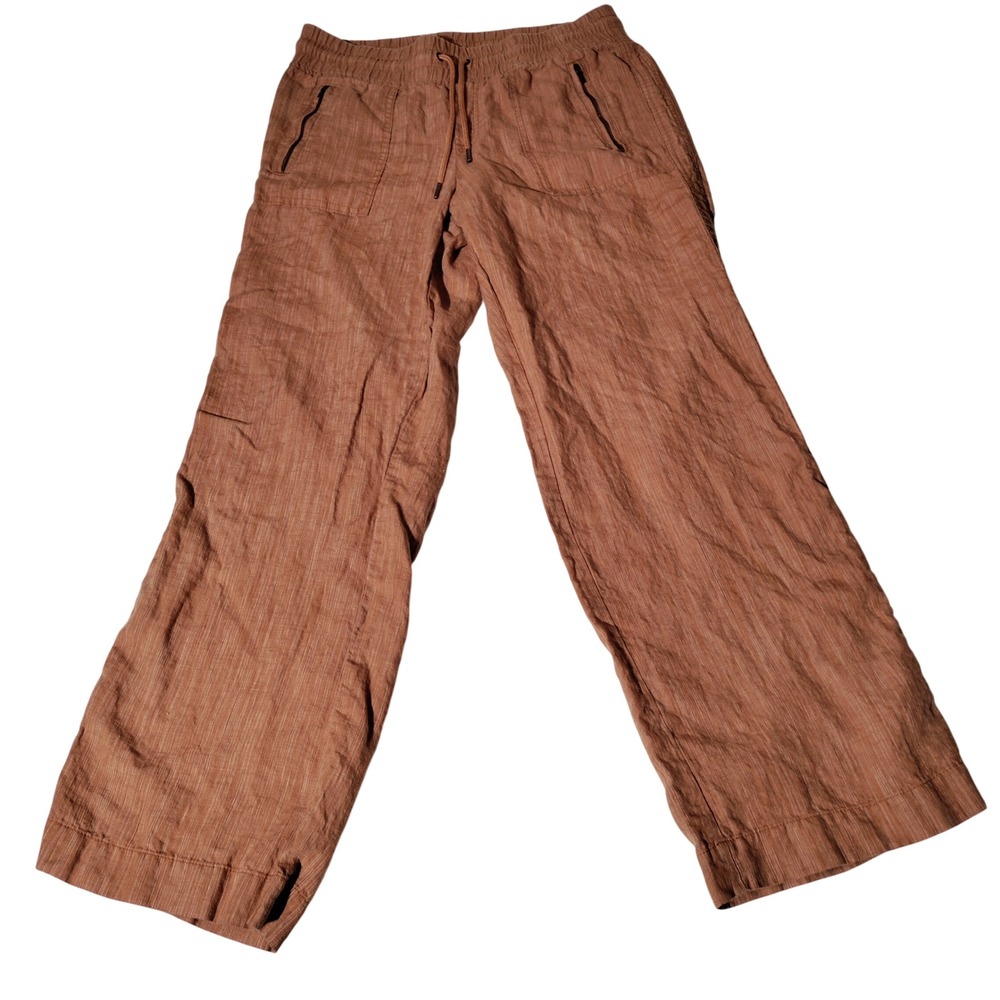 Athleta Cabo Linen Textured Wide Leg Pant Orange Drawstring Size 10 (31x30.5)